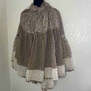 Sportmax defile made in Italy silk Brown Floral hobo vintage wrap cape medium